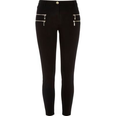 Black ponte double zip superskinny trousers